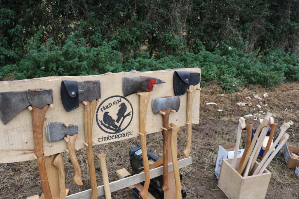 A display of axes by Fiach Rua Timbercrafts.